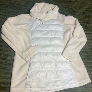 Lands End Fleece Hybrid Cowl Neck White Down Hooded Pullover